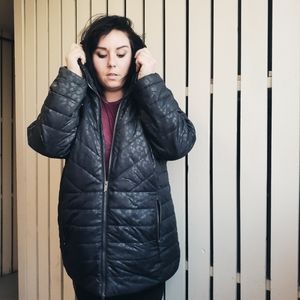 |New Balance| Gray Black Leopard Print Sherpa Lined Puff Tech Jacket Coat Size 1